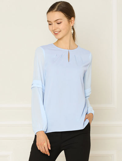 Chiffon Shirt Semi Sheer Keyhole Neck Elegant Blouse