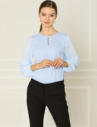 Chiffon Shirt Semi Sheer Keyhole Neck Elegant Blouse