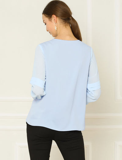 Chiffon Shirt Semi Sheer Keyhole Neck Elegant Blouse