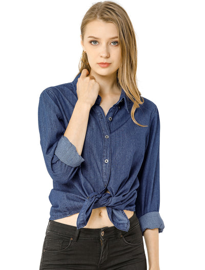 Classic Long Sleeve Button Down Casual Loose Denim Shirt