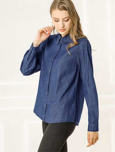 Classic Long Sleeve Button Down Casual Loose Denim Shirt