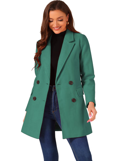 Notch Lapel Double Breasted Belted Mid Long Outwear Winter Coat