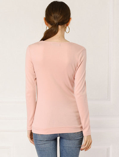 Buttons Decor Cowl Neck Long Sleeve Ruched Top