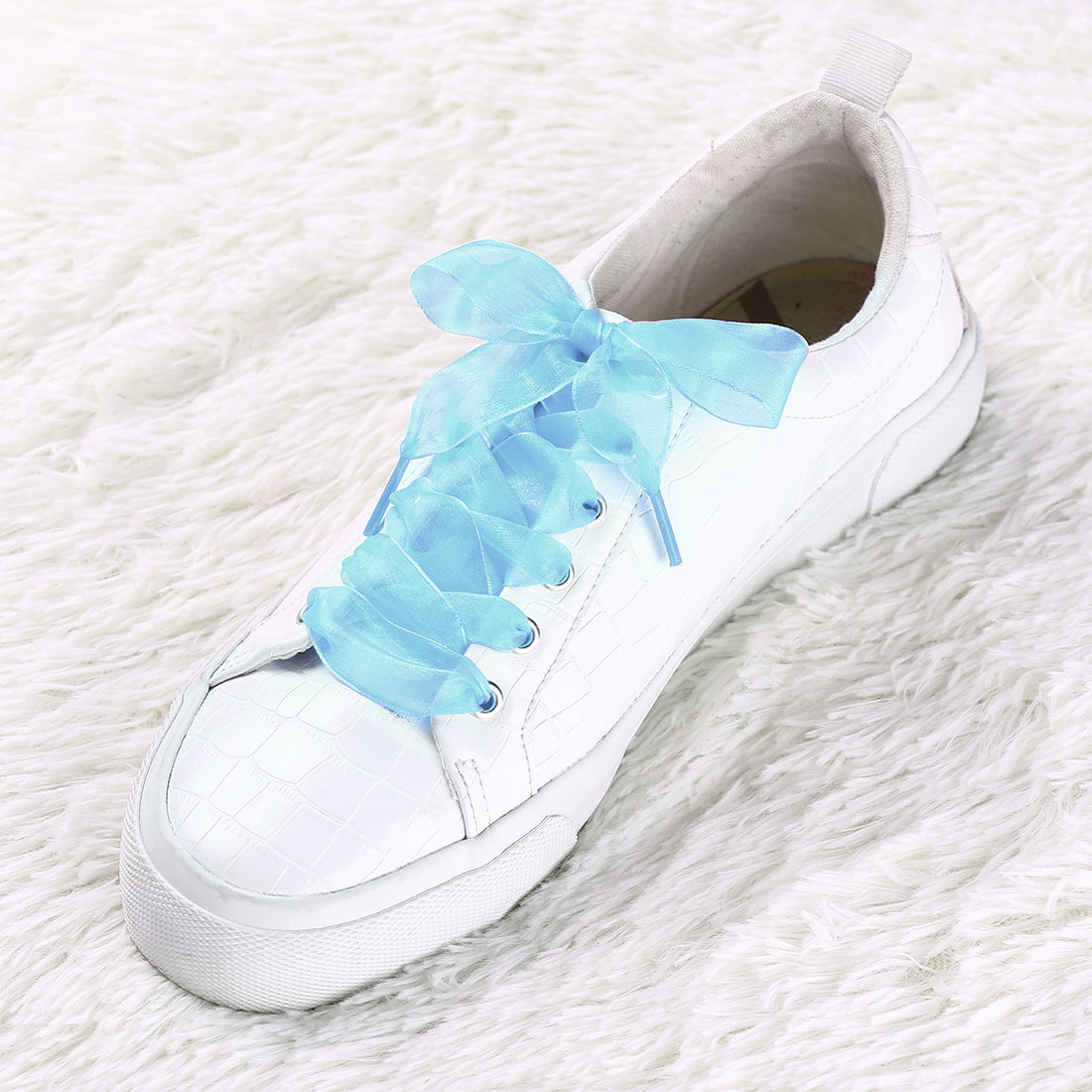 Allegra K 2 Pairs Flat Shoelaces Snow Yarn Transparent Shoe Laces