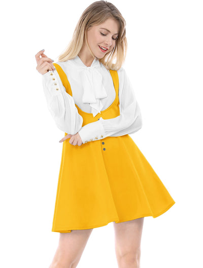 Button Decor Overalls Pinafore Dress Suspenders Skirt