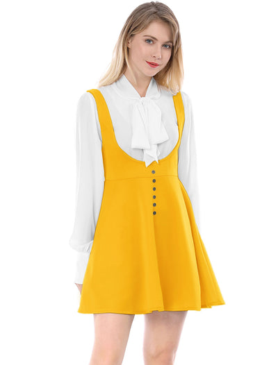 Button Decor Overalls Pinafore Dress Suspenders Skirt