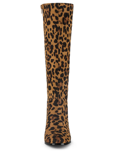 Faux Suede Side Zipper Chunky Heel Knee High Boots