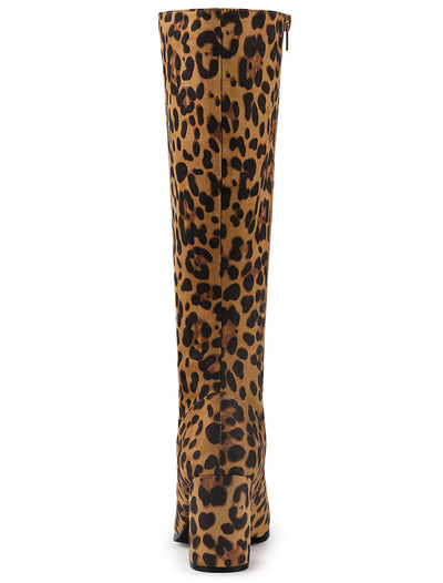 Faux Suede Side Zipper Chunky Heel Knee High Boots