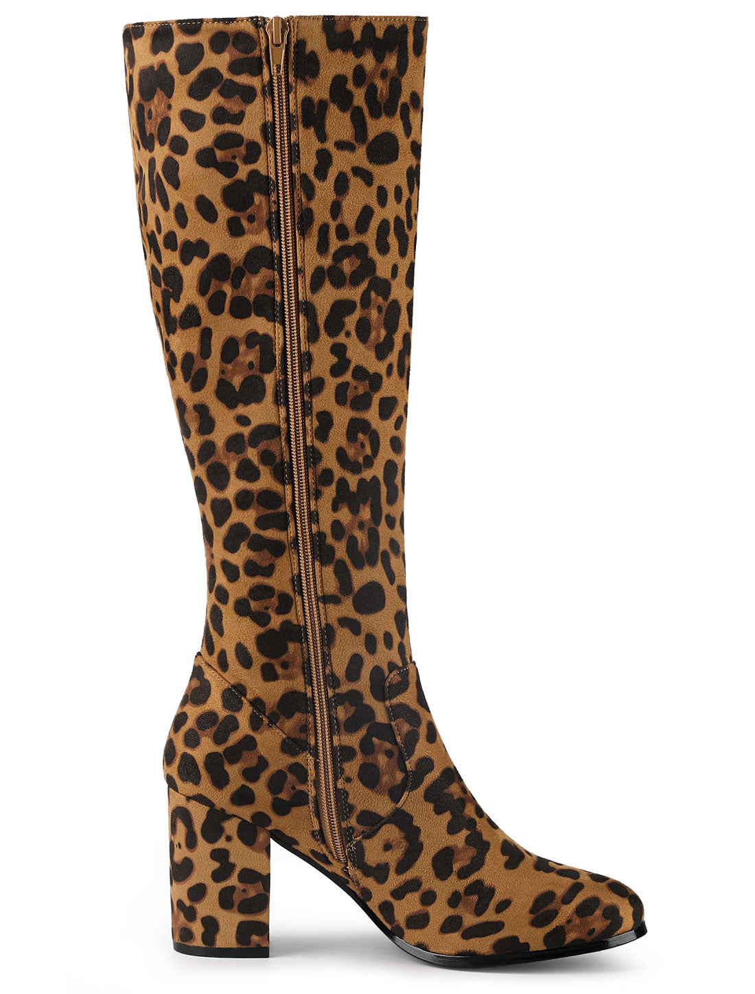 Allegra K Faux Suede Side Zipper Chunky Heel Knee High Boots