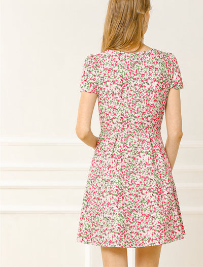 Printed Casual Square Neck Short Sleeve A-Line Dress