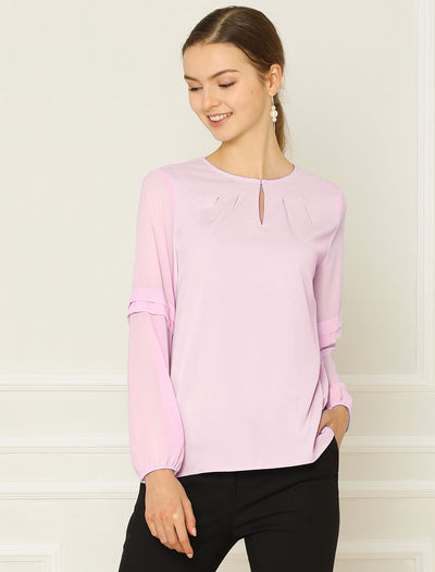 Chiffon Shirt Semi Sheer Keyhole Neck Elegant Blouse