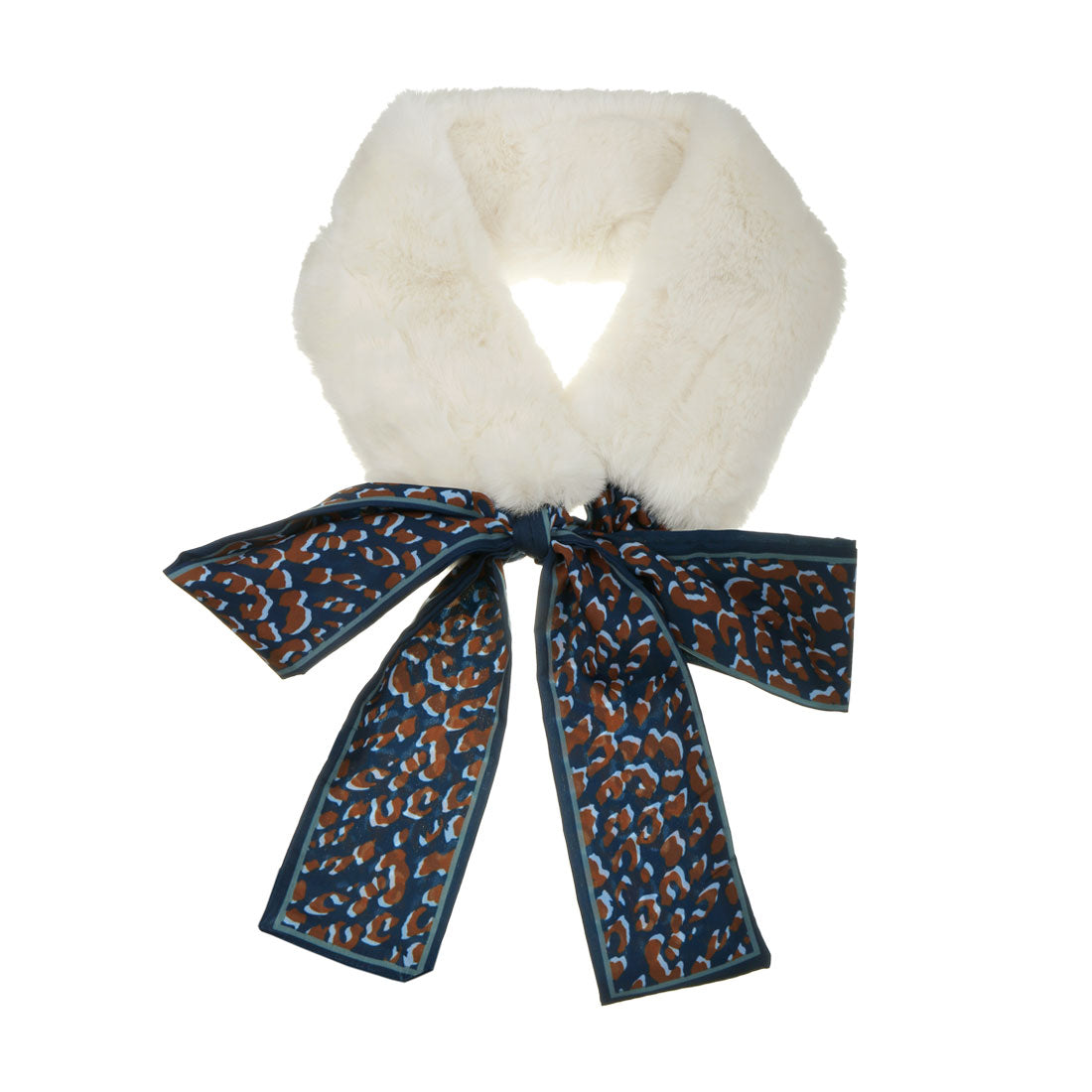 Allegra K Leopard Ribbons Faux Fur Winter Wrap Collar Plush Neck Scarves Warmer