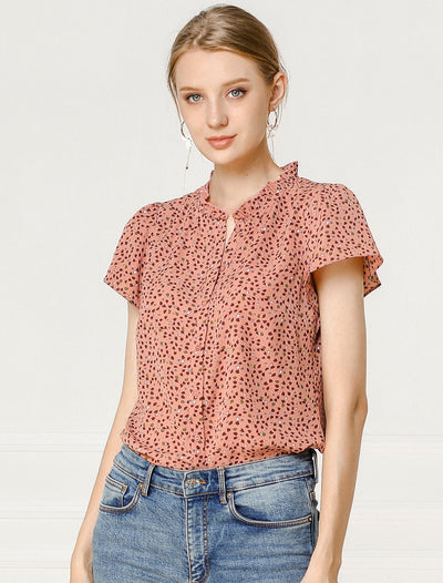 Ruffle Summer Dots Print Retro Short Sleeve Button Blouse