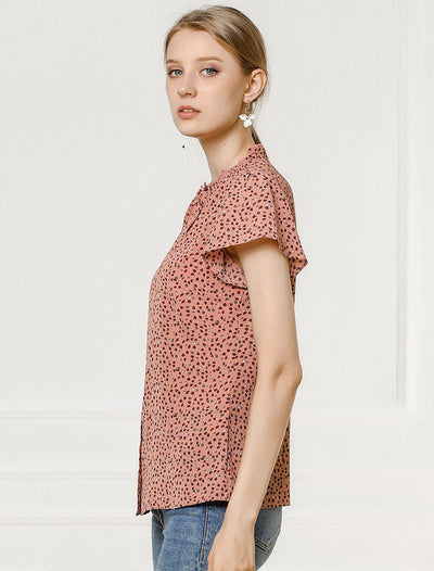 Ruffle Summer Dots Print Retro Short Sleeve Button Blouse