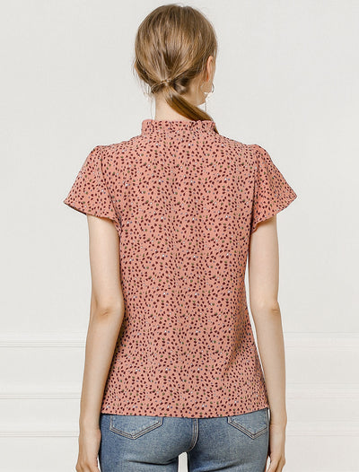 Ruffle Summer Dots Print Retro Short Sleeve Button Blouse