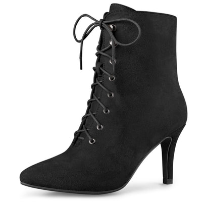 Pointy Toe Zip Lace Up Stiletto Heel Ankle Boots