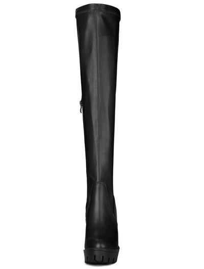 Platform Chunky Heel Over Knee High Side Zipper Boots