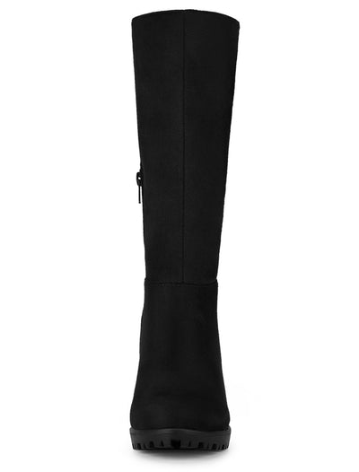 Faux Suede Mid Calf Block Heel Side Zipper Mid-Calf Boots