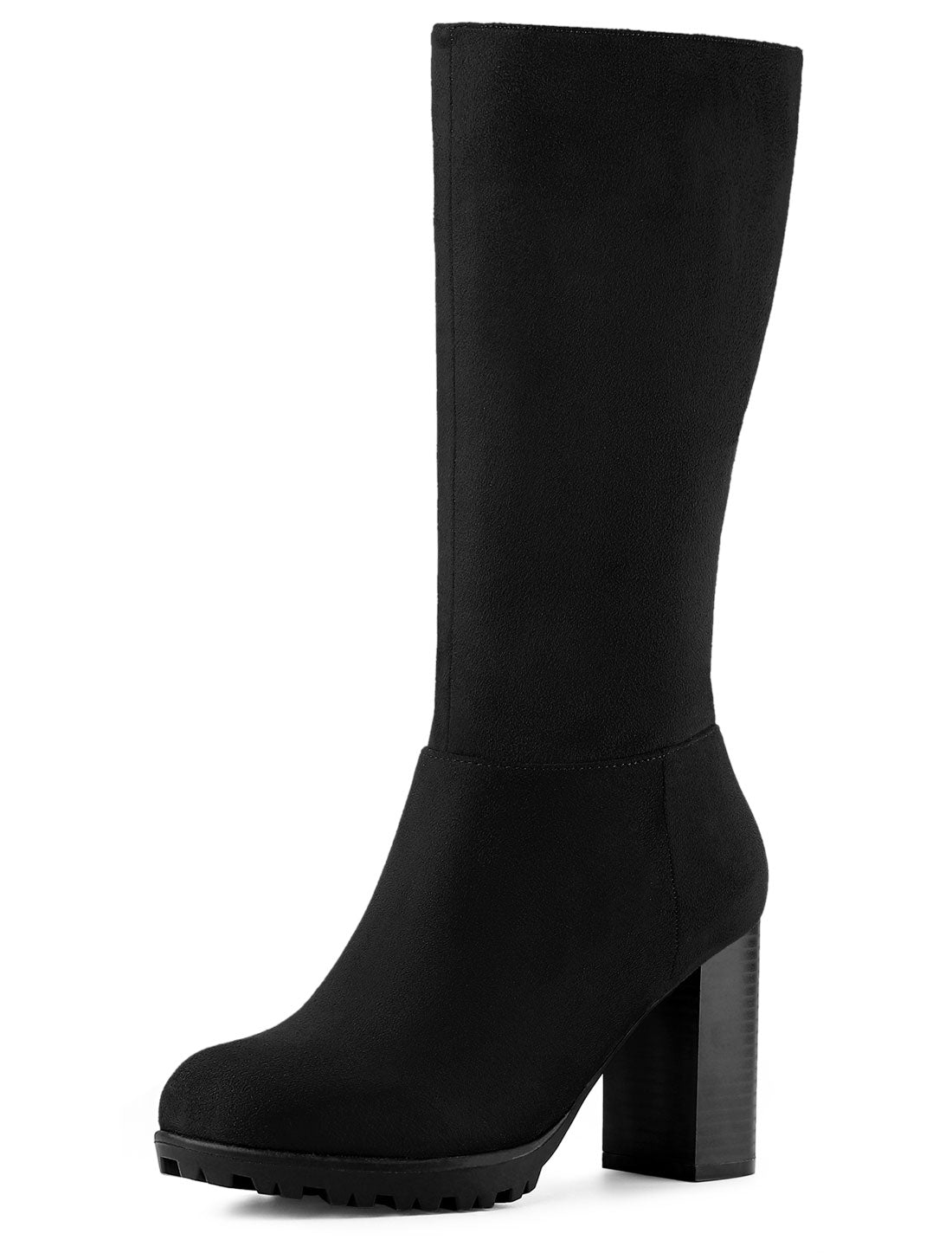 Allegra K Faux Suede Mid Calf Block Heel Side Zipper Mid-Calf Boots