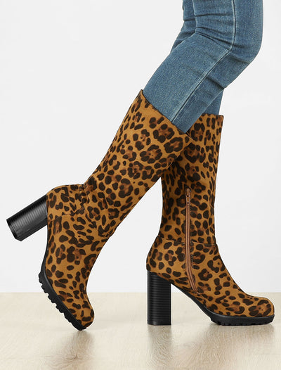 Faux Suede Mid Calf Block Heel Side Zipper Mid-Calf Boots