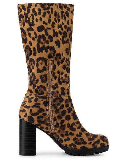 Faux Suede Mid Calf Block Heel Side Zipper Mid-Calf Boots