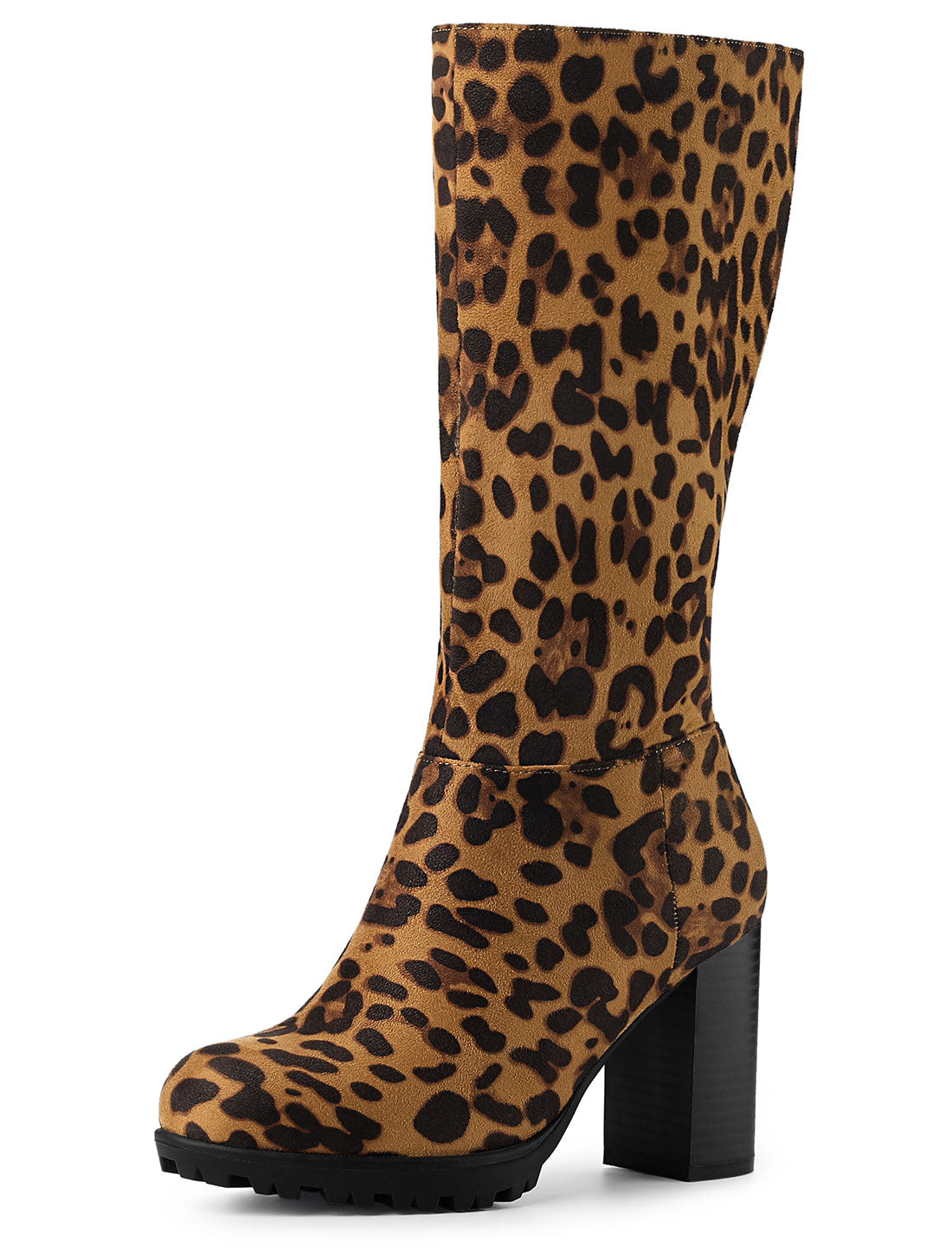 Allegra K Faux Suede Mid Calf Block Heel Side Zipper Mid-Calf Boots