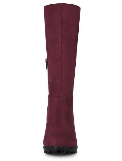 Faux Suede Mid Calf Block Heel Side Zipper Mid-Calf Boots