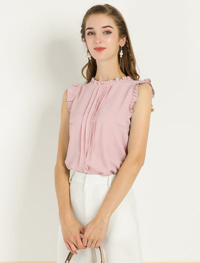 Ruffled Business Office 1950s Retro Sleeveless Work Blouses