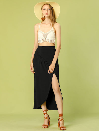 Ruched Split High Waist Summer Beach Long Maxi Skirt