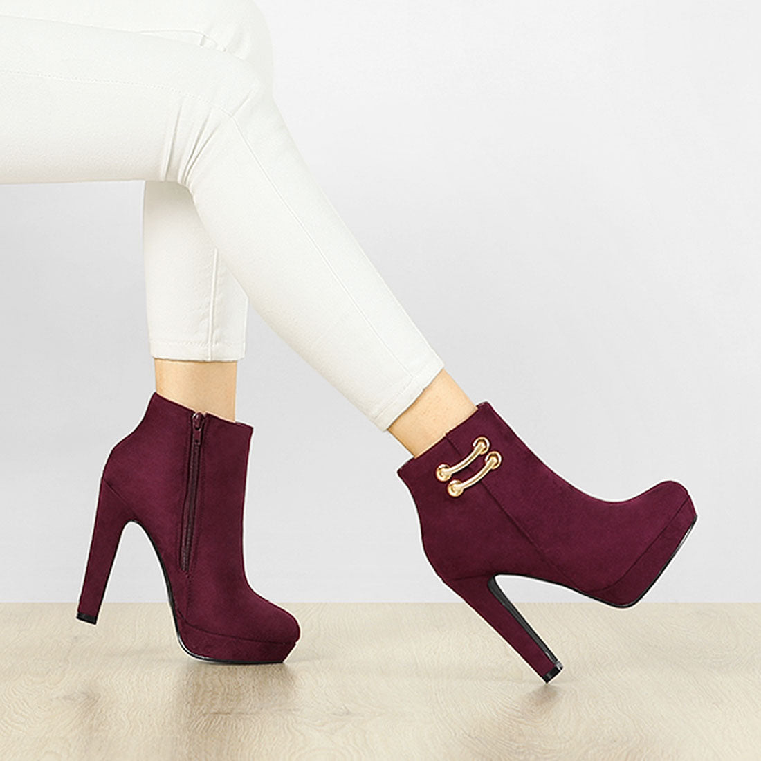 Round Toe Chunky High Heel Platform Ankle Boots | Allegra K