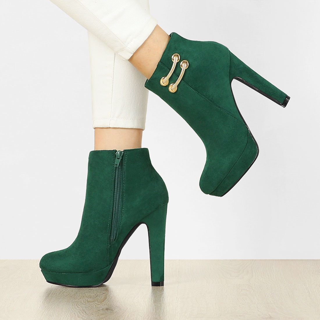 Round Toe Chunky High Heel Platform Ankle Boots