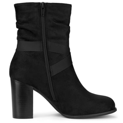 Faux Suede Round Toe Slouchy Chunky Heel Ankle Boots