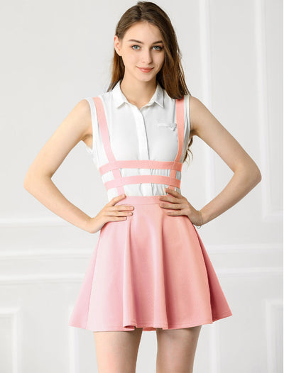 Pleated Overall A-Line Elastic Waist Kawaii Braces Suspender Skirt