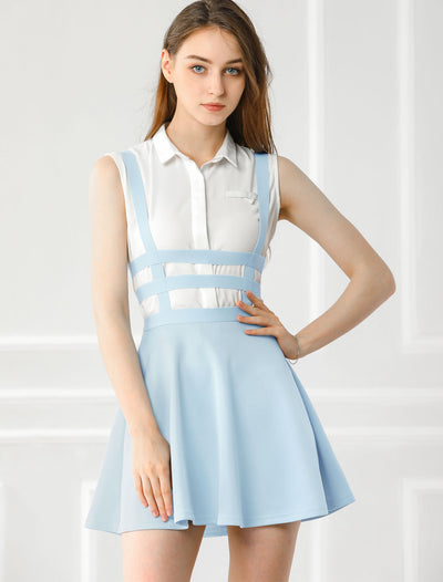 Pleated Overall A-Line Elastic Waist Kawaii Braces Suspender Skirt