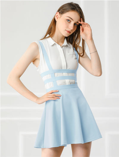 Pleated Overall A-Line Elastic Waist Kawaii Braces Suspender Skirt