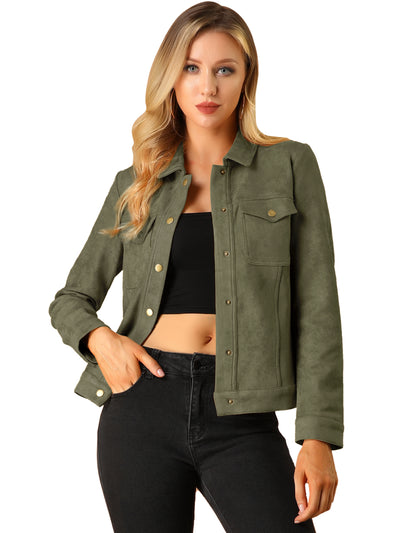 Turn-Down Collar Flap Pocket Snap Button Faux Suede Jacket