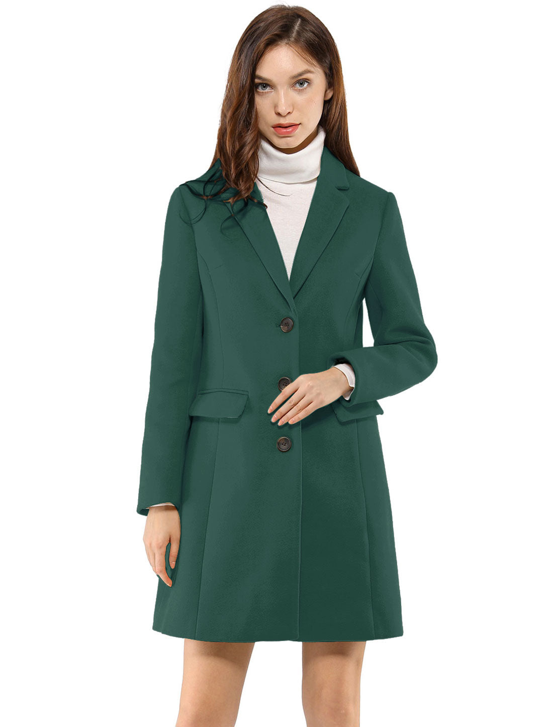 Allegra K Notched Lapel Single Breasted Outwear Winter Pea Coat