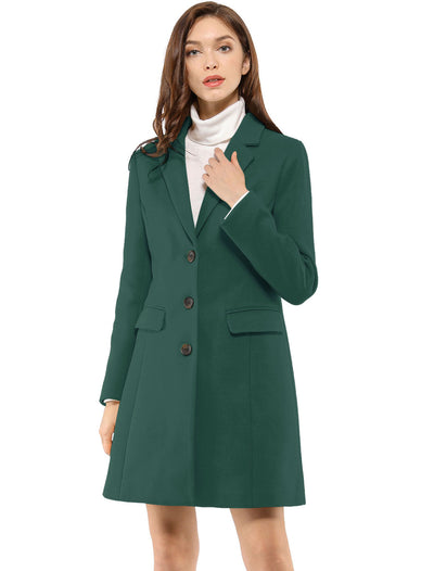 Notched Lapel Single Breasted Outwear Winter Pea Coat