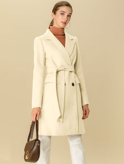 Notch Lapel Belted Mid Long Outwear Winter Coat