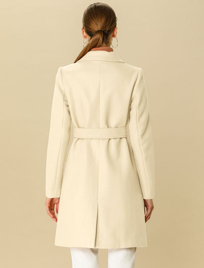 Notch Lapel Belted Mid Long Outwear Winter Coat