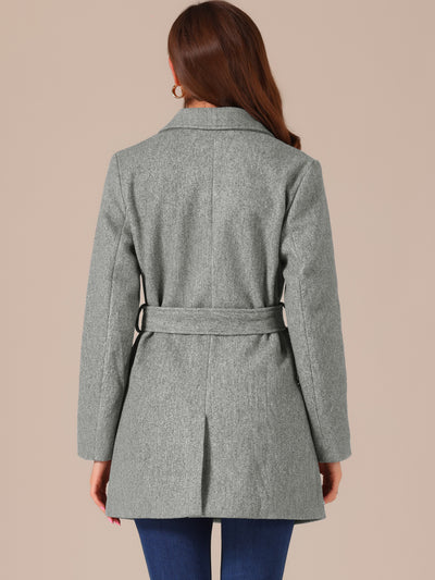 Notch Lapel Double Breasted Belted Mid Long Outwear Winter Coat