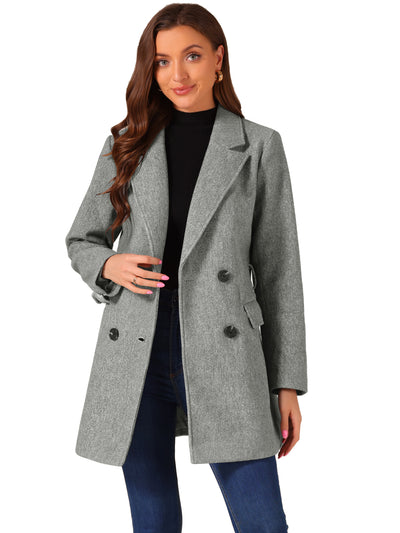 Notch Lapel Double Breasted Belted Mid Long Outwear Winter Coat