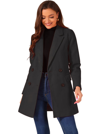 Notch Lapel Double Breasted Belted Mid Long Outwear Winter Coat