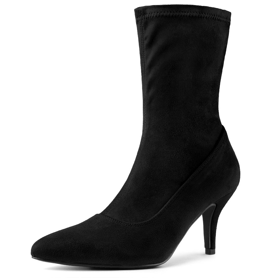 Allegra K Pointy Toe Stretch Sock Stiletto Heel Ankle Boots