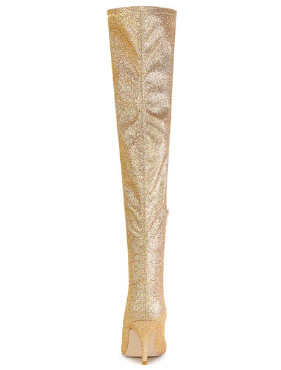 Glitter Pointed Toe Stiletto Heel Over the Knee High Boots