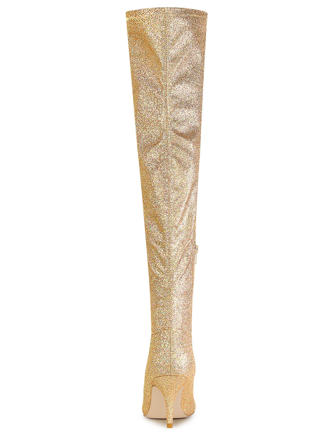 Allegra K Glitter Pointed Toe Stiletto Heel Over the Knee High Boots