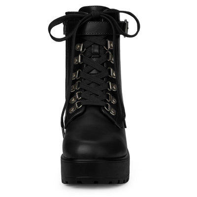 Zip Up Chunky Heel Platform Ankle Combat Boots