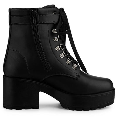 Zip Up Chunky Heel Platform Ankle Combat Boots