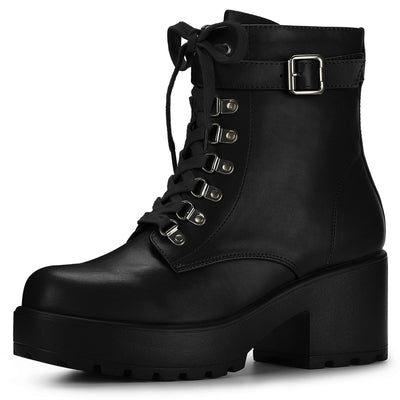 Zip Up Chunky Heel Platform Ankle Combat Boots