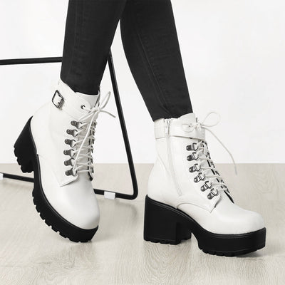 Zip Chunky Heel Platform Ankle Combat Boots